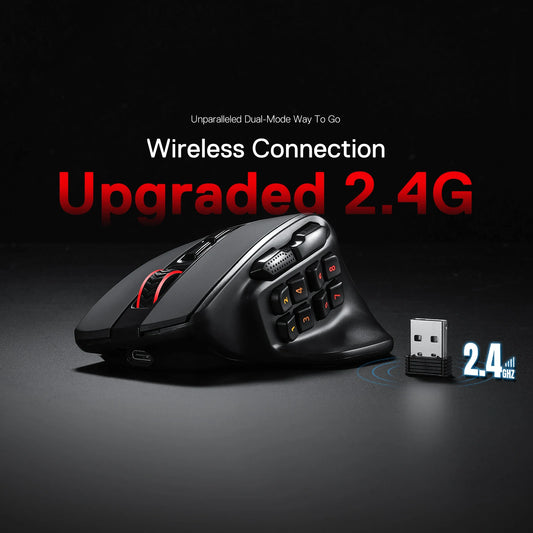 Redragon M811 PRO Wireless MMO Gaming Mouse, 15 Programmable Buttons RGB Gamer Mouse, 10 Side Macro Keys Red Magic