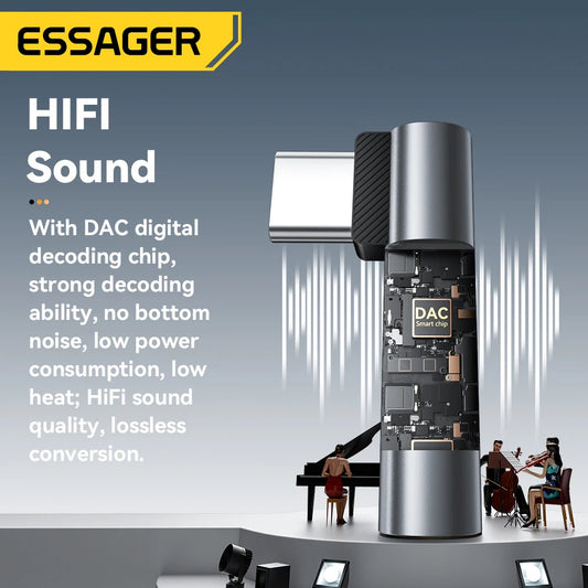 Essager L-shape Type-C to 3.5mm Jack Audio Adapter for iPhone 16 15 Samsung Lightning to 3.5mm Headphone Adapter for iPhone14 13 Red Magic