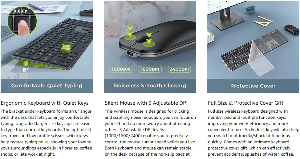 Seenda Wireless Bluetooth Keyboard and Mouse Combo Multi-Device Rechargeable Slim Keyboards and Mice for Win MacBook Pro Air Red Magic