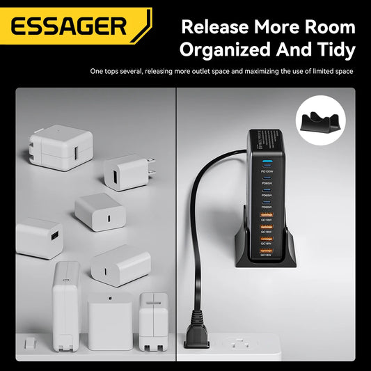 Essager 320W GaN Charger 8Port USB Type C Desktop Charging Station PD 100W Fast Charging For iPhone 17 16 15 iPad MacBook Laptop Red Magic