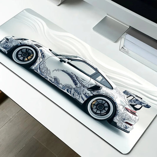 Large White Sports Car Design Gaming Mouse Pad Anti-Slip Rubber Base Extended Desk Mat for Gamer Office Use Computer Accessories Red Magic