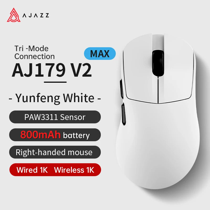 AJAZZ AJ179 PRO PAW3395 Lightweight Wired Wireless Mouse with Magnetic Charging Base Ergonomic Macro Gaming Mouse for PC Laptop Red Magic