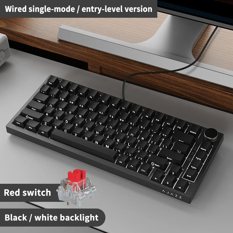 AJAZZ AK820 / AK820Pro Gaming Mechanical Keyboard 75% 82 Keys Wired Single Mode/Bluetooth Wireless Gamer Keyboard for Laptop PC Red Magic
