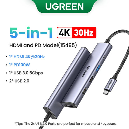 UGREEN 13-in-1 USB-C HUB Triple Display 4K Dual HDMI DP 10Gbps USB3.2 PD100W SD/TF Docking Station for MacBook Pro Air Dell XPS Setup Lord