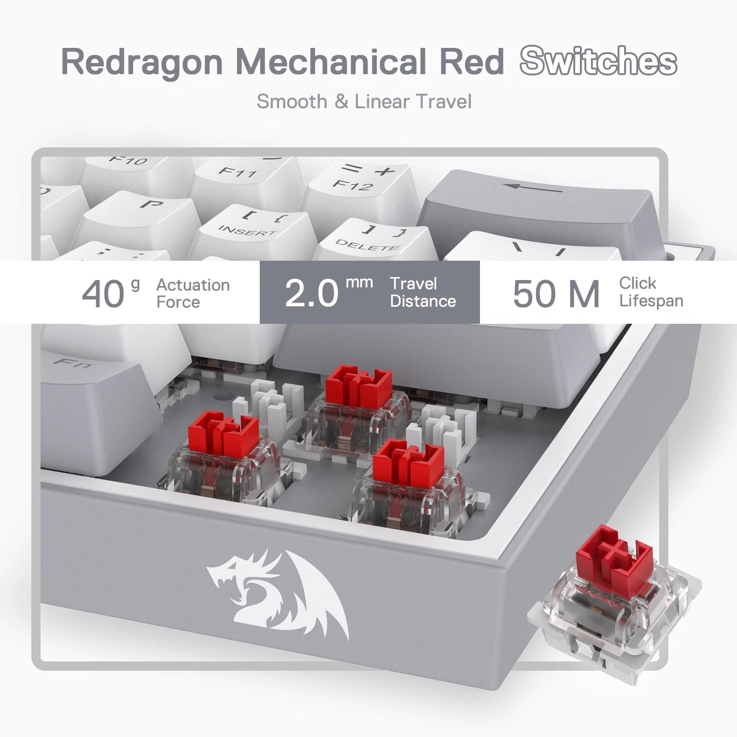 Redragon K617 Fizz 60% Wired RGB Gaming Keyboard, 61 Keys Hot-Swap Compact Mechanical Keyboard Red Switch Red Magic