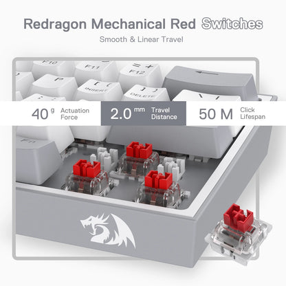 Redragon K617 Fizz 60% Wired RGB Gaming Keyboard, 61 Keys Hot-Swap Compact Mechanical Keyboard Red Switch Red Magic