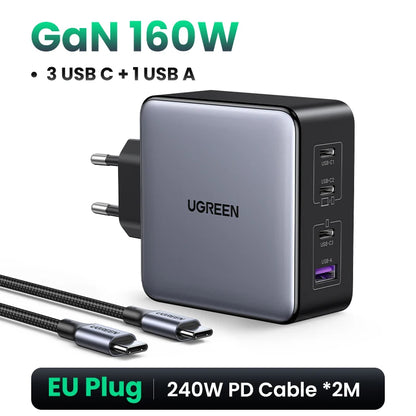 UGREEN 160W GaN Charger PD3.1 Type C For Macbook Pro Laptop USB Fast Charger QC4.0 3.0 Quick Charge For iPhone 17 Xiaomi Tablet Setup Lord
