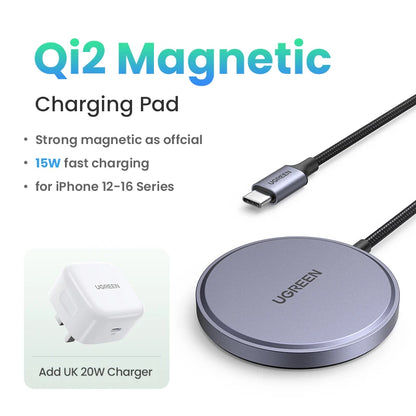 UGREEN 15W Magnetic Wireless Charger For iPhone 16 17 Pro Max Magnet Induction Charger Qi2 for Magsafe Wireless Charging Pad Setup Lord