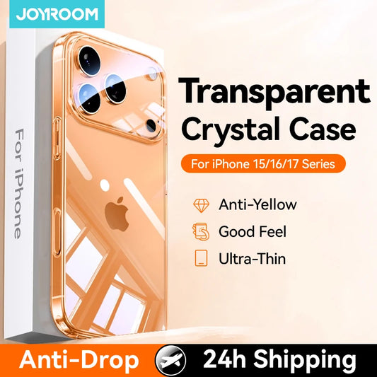 Joyroom For iPhone 17 16 15 Pro Max Case Lens Protection Anti-Yellow Case For iPhone 17 16 Pro Max Transparent Shockproof Cover Red Magic