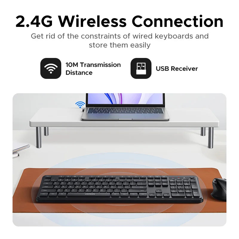 UGREEN 2.4G Wireless Keyboard 104 Keys Ultra-Slim US RU Layout Wireless Keyboard Black for PC Laptop Desktop Setup Lord