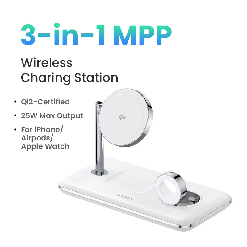 UGREEN MFi for Magsafe 25W Wireless Charger Stand 15W 3-in-1 Charging Station For iPhone 15 16 Pro Max For Apple Watch AirPods Setup Lord