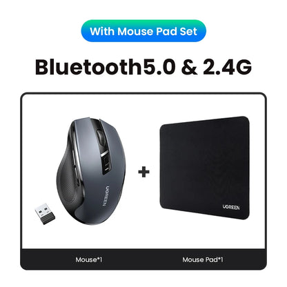 UGREEN Wireless Mouse Bluetooth5.0 Mouse Ergonomic 4000DPI 6 Mute Buttons Mouse For MacBook Tablet Laptops Computer PC 2.4G Mice Setup Lord