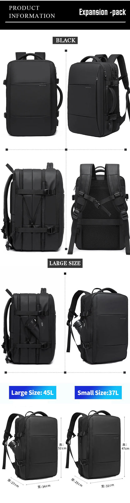 BANGE Travel Backpack Men Business Backpack School Expandable USB Bag Large Capacity 17.3 Laptop Waterproof Fashion Backpack Red Magic