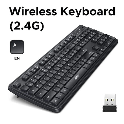 UGREEN 2.4G Wireless Keyboard 104 Keys Ultra-Slim US RU Layout Wireless Keyboard Black for PC Laptop Desktop Setup Lord
