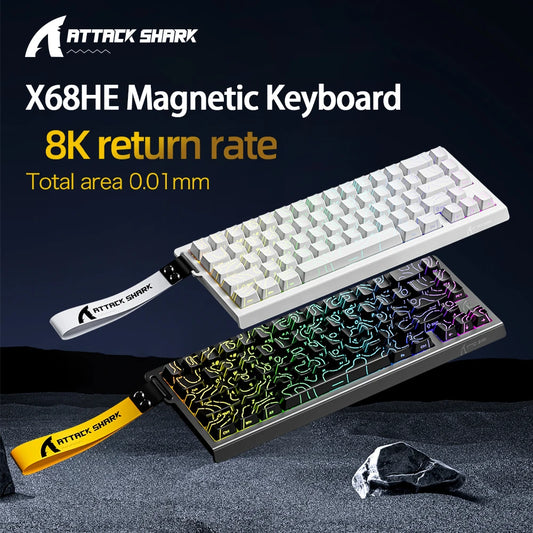 X68HE ATTACK SHARK Magnetic Gaming Keyboard Mechanical Wired for Pro Gaming 0.01mm Rapid Trigg 8000Hz SOCD/Rs 0.125ms 128K Rate Red Magic