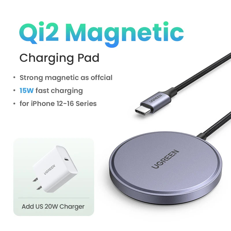 UGREEN 15W Magnetic Wireless Charger For iPhone 16 17 Pro Max Magnet Induction Charger Qi2 for Magsafe Wireless Charging Pad Setup Lord