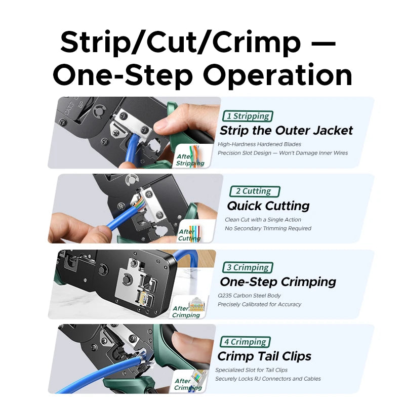 UGREEN RJ45 Crimper Tools Crimping Pliers for CAT5/6/7/8 8P/6P Ethernet Lan Cable Network Cutter Stripper Plier Multifuntion Setup Lord