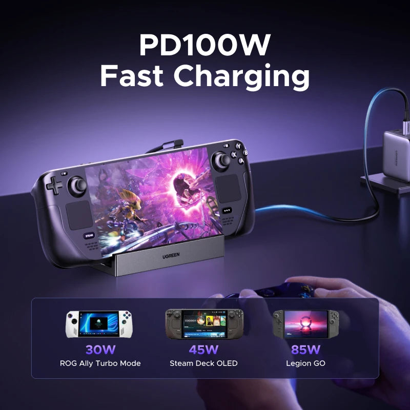 UGREEN Steam Deck Docking Station 10Gbps USB-C to 4K120Hz DisplayPort Gigabit RJ45 PD100W TF/SD for PC iPad Rog Ally/X Legion Go Setup Lord