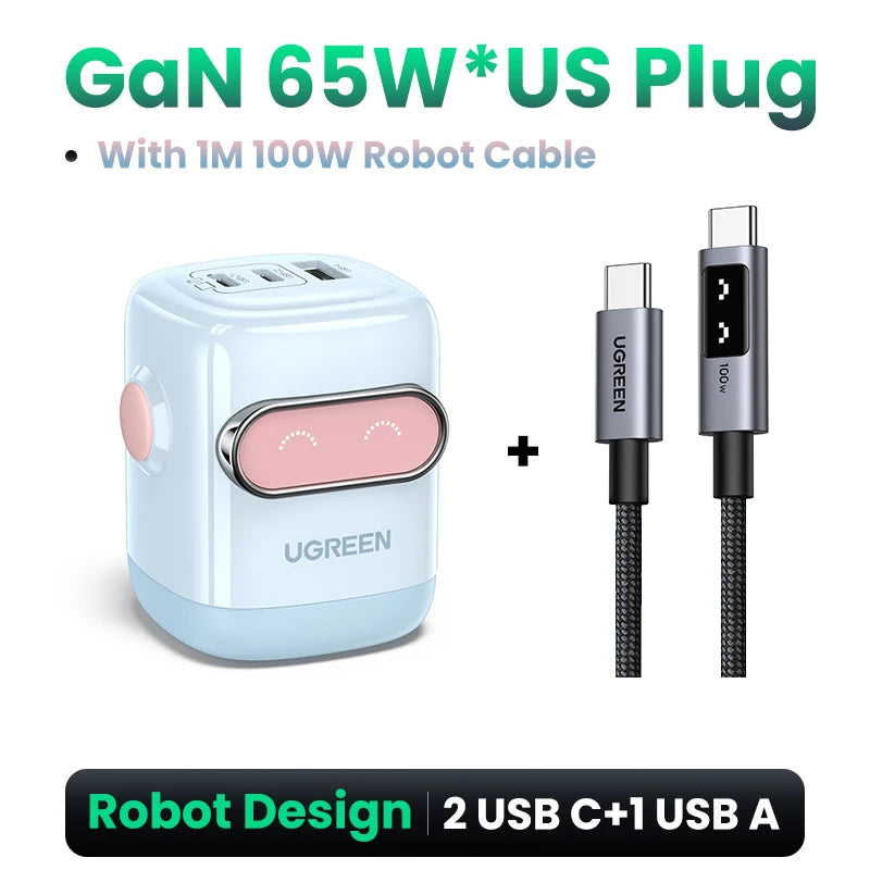 【US Plug】UGREEN 30W GaN Charger 2nd Gen Robot QC4.0 3.0 PPS PD3.0 Fast Charger For iPhone 17 16 15 Pro Max Samsung Xiaomi iPad Setup Lord