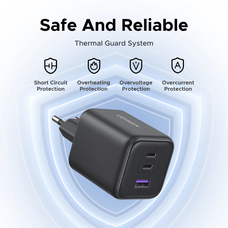 【EU Plug】UGREEN 45W/30W/25W/20W GaN Charger PD3.0 PPS QC3.0 USB C Fast Charger For iPhone 17 16 15 ProMax Samsung S25 iPad Air Setup Lord