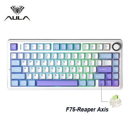 AULA F75 2.4G Wireless/Bluetooth/Wired Gaming Mechanical Keyboard RGB Customized 75% Layout OEM Profile Gasket Structure Red Magic