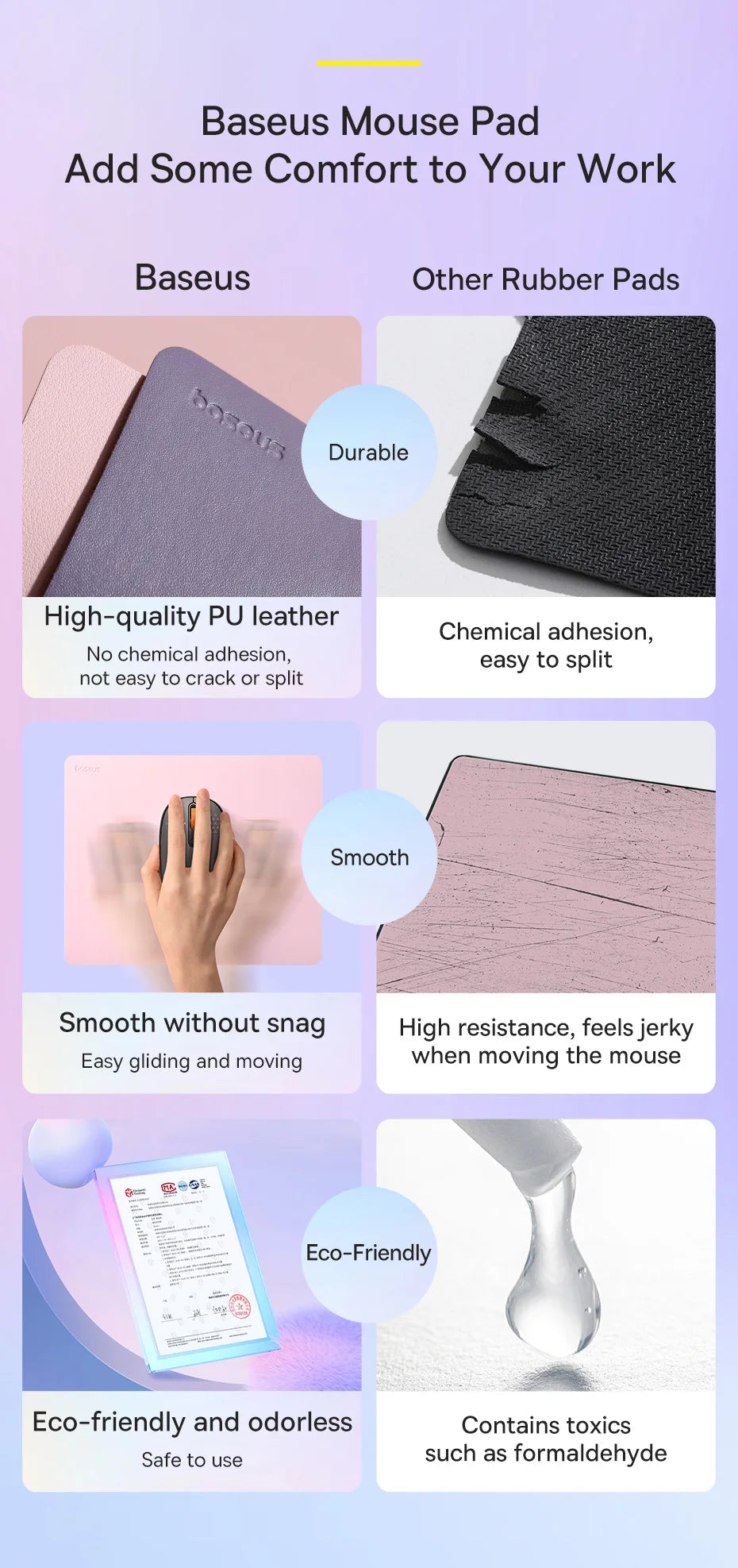 Baseus Simple Color PU Leather Mouse Mat Anti-slip Waterproof 26*21cm Mouse Pad School Supplies Office Accessories Desk Set Red Magic