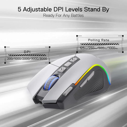 Redragon M612 PRO RGB BT 2.4G Gaming Gamer Mouse, 8000 DPI Wireless Optical 9 Programmable Buttons 7 Backlit Modes, B Red Magic