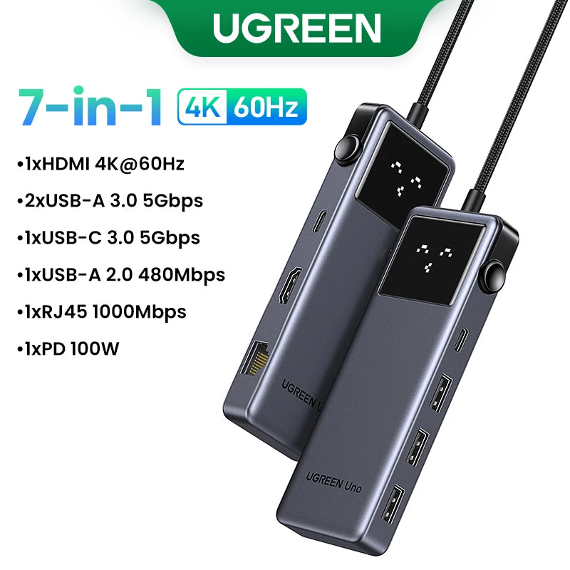 UGREEN USB HUB Uno Type-C to 4K60Hz HDMI PD100W 10Gbps USB-A/USB-C Splitter for MacBook Air Pro Dell Laptop Accessories Docking Setup Lord