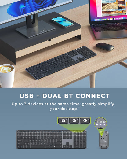 Seenda Wireless Bluetooth Keyboard and Mouse Combo Multi-Device Rechargeable Slim Keyboards and Mice for Win MacBook Pro Air Red Magic