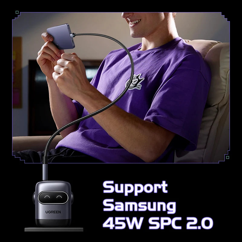 【US Plug】UGREEN 65W 30W GaN Charger Robot Design QC4.0 3.0 PPS for iPhone 17 16 15 Pro Macbook Laptops Tablet PD3.0 Fast Charg Setup Lord