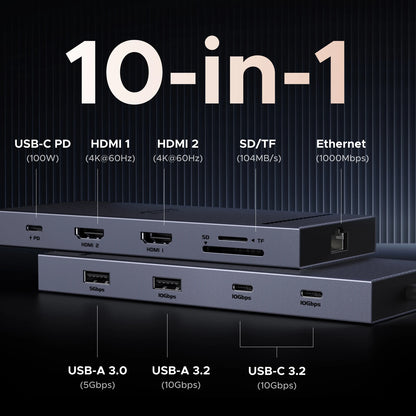 UGREEN USB C HUB 10-in-1 4K60Hz HDMI USB3.2 10Gbps PD100W RJ45 SDTF USB Splitter for Laptop Macbook Pro Air iPad Docking Station Setup Lord