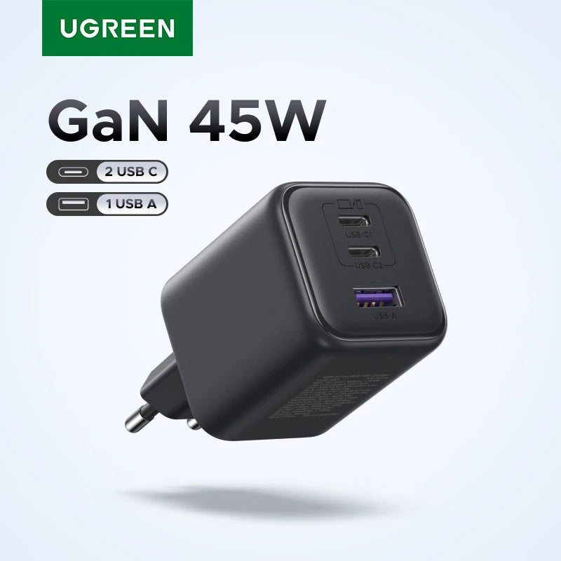 【EU Plug】UGREEN 45W/30W/25W/20W GaN Charger PD3.0 PPS QC3.0 USB C Fast Charger For iPhone 17 16 15 ProMax Samsung S25 iPad Air Setup Lord