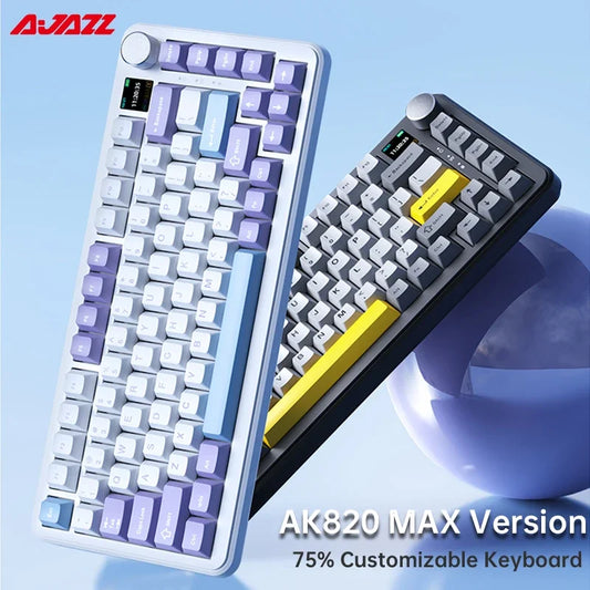 AJAZZ AK820 MAX Tri-mode RGB Gaming Mechanical Keyboard Bluetooth Wireless 2.4G Type C 82 Keys PBT Keycaps Hot Swap for Gamer PC Red Magic