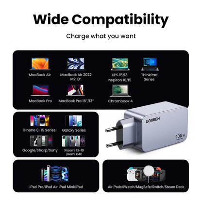 【Korean Plug】UGREEN 100W GaN Charger PD Fast USB C Charger QC4.0 3.0 Quick Charge For Macbook Laptop Tablet iPhone 17 16 Pro Setup Lord