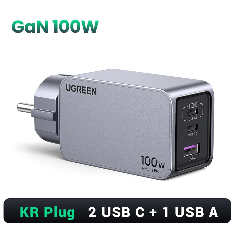 【Korean Plug】UGREEN 100W GaN Charger PD Fast USB C Charger QC4.0 3.0 Quick Charge For Macbook Laptop Tablet iPhone 17 16 Pro Setup Lord