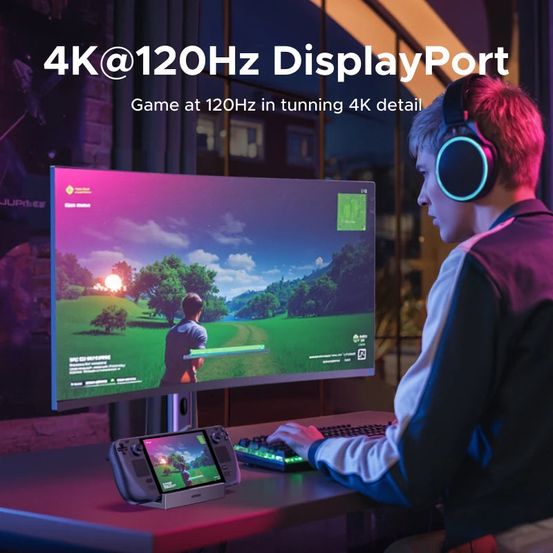 UGREEN Steam Deck Docking Station 10Gbps USB-C to 4K120Hz DisplayPort Gigabit RJ45 PD100W TF/SD for PC iPad Rog Ally/X Legion Go Setup Lord