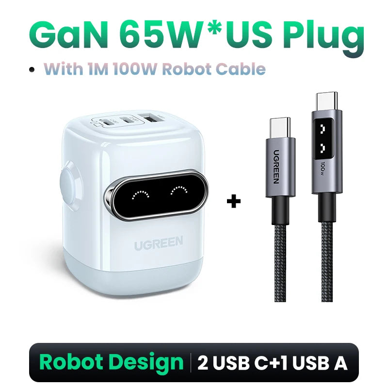 【US Plug】UGREEN 65W 30W GaN Charger Robot Design PD3.0 QC4.0 3.0 PPS Fast Charger for iPhone 17 16 15 Pro Macbook Laptops Tabl Setup Lord