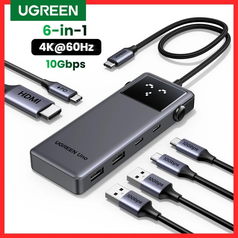 UGREEN Uno USB HUB Splitter 6-in-1 4K60Hz HDMI PD100W 10Gbps USB-C Expander Docking Station for Laptop Accessories MacBook Dell Setup Lord