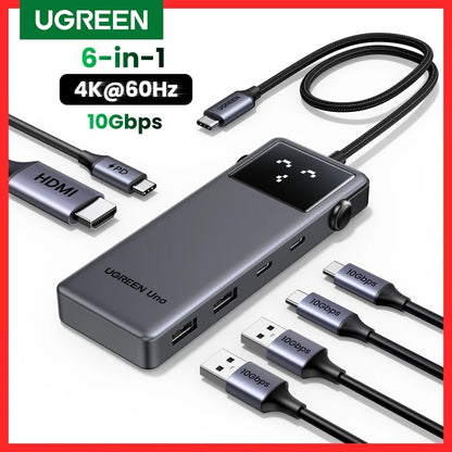UGREEN Uno USB HUB Splitter 6-in-1 4K60Hz HDMI PD100W 10Gbps USB-C Expander Docking Station for Laptop Accessories MacBook Dell Setup Lord