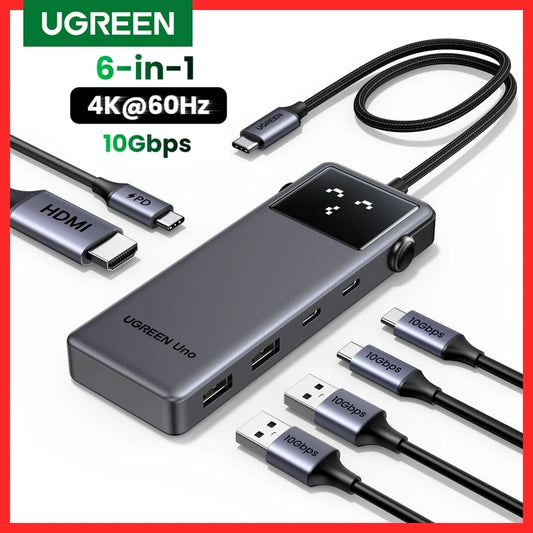UGREEN Uno USB HUB Splitter 6-in-1 4K60Hz HDMI PD100W 10Gbps USB-C Expander Docking Station for Laptop Accessories MacBook Dell Setup Lord