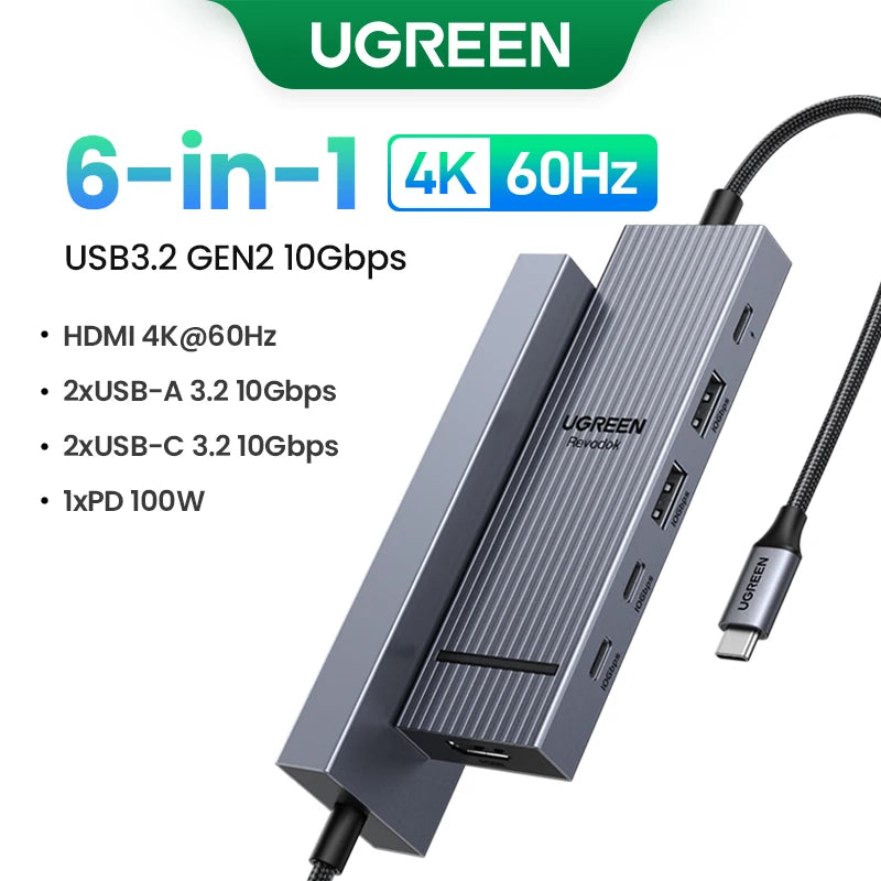 UGREEN USB C HUB 10-in-1 4K60Hz HDMI USB3.2 10Gbps PD100W RJ45 SDTF USB Splitter for Laptop Macbook Pro Air iPad Docking Station Setup Lord