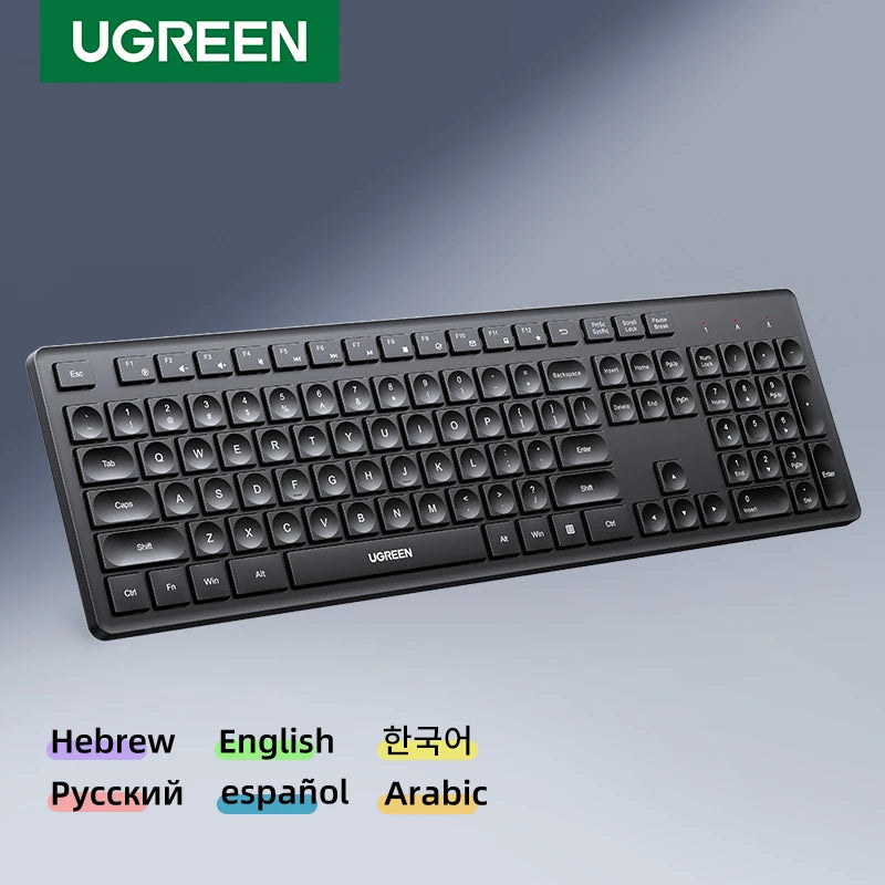 UGREEN Wireless Keyboard 2.4GHz 104 Keys Layout for Laptop Desktop Windows Mac OS PC Accessories English Russian Korean Keycaps Setup Lord