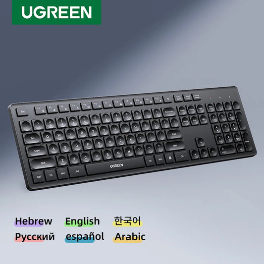 UGREEN Wireless Keyboard 2.4GHz 104 Keys Layout for Laptop Desktop Windows Mac OS PC Accessories English Russian Korean Keycaps Setup Lord