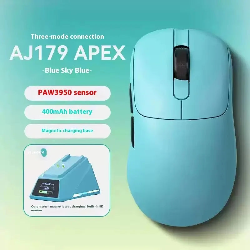 Ajazz Aj179 APEX 8k Wireless Mouse PAW3950 Sensor Three Mode Charging Base Gaming Mouse Lightweight Ergonomics 400mAh Pc Gamer Red Magic