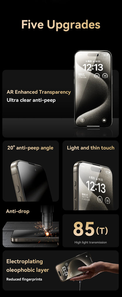 Joyroom 1/2Pcs 20°Anti-spy Glass For iPhone 16 15 Pro Max Glass For iPhone 16 15 14 13 12 11 Pro Max Privacy Screen Protector Red Magic