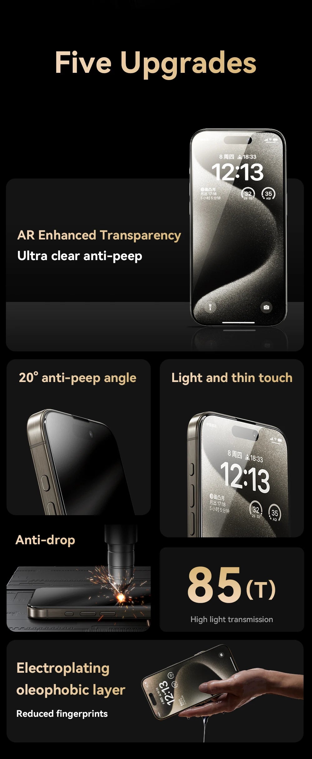 Joyroom 1/2Pcs Anti-spy Glass For iPhone 17 16 15 14 Pro Max Glass For iPhone 17 16 15 14 13 12 Pro Max Privacy Screen Protector Red Magic