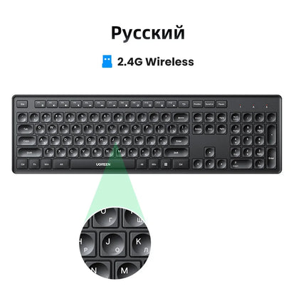 UGREEN Wireless Keyboard 2.4GHz 104 Keys Layout for Laptop Desktop Windows Mac OS PC Accessories English Russian Korean Keycaps Setup Lord