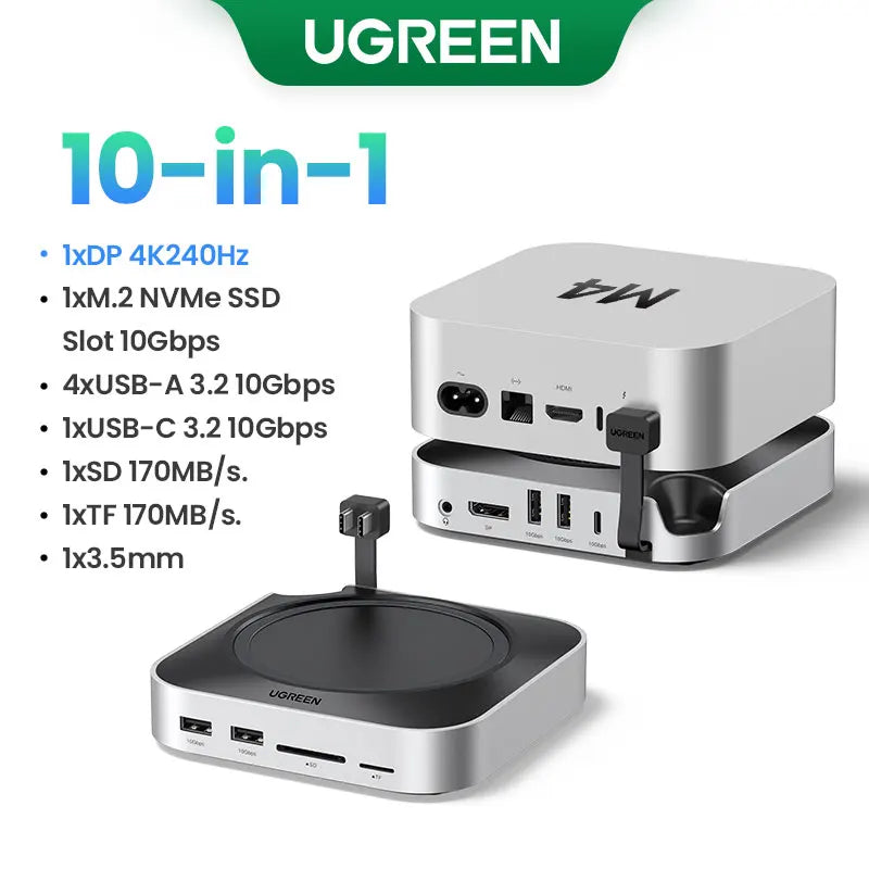 UGREEN Mac Mini Docking Station USB HUB Type-C to DP 4K240Hz M.2 NVMe SSD Slot 10Gbps SD&TF 3.5MM for Mac Mini M4 Dock & Stand Setup Lord
