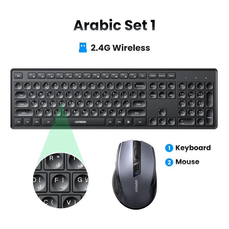 UGREEN Wireless Keyboard 2.4GHz 104 Keys Layout for Laptop Desktop Windows Mac OS PC Accessories English Russian Korean Keycaps Setup Lord