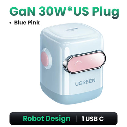 【US Plug】UGREEN 30W GaN Charger 2nd Gen Robot QC4.0 3.0 PPS PD3.0 Fast Charger For iPhone 17 16 15 Pro Max Samsung Xiaomi iPad Setup Lord